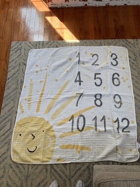 Pottery Barn Kids White and Yellow Sun Monthly Milestone Blanket